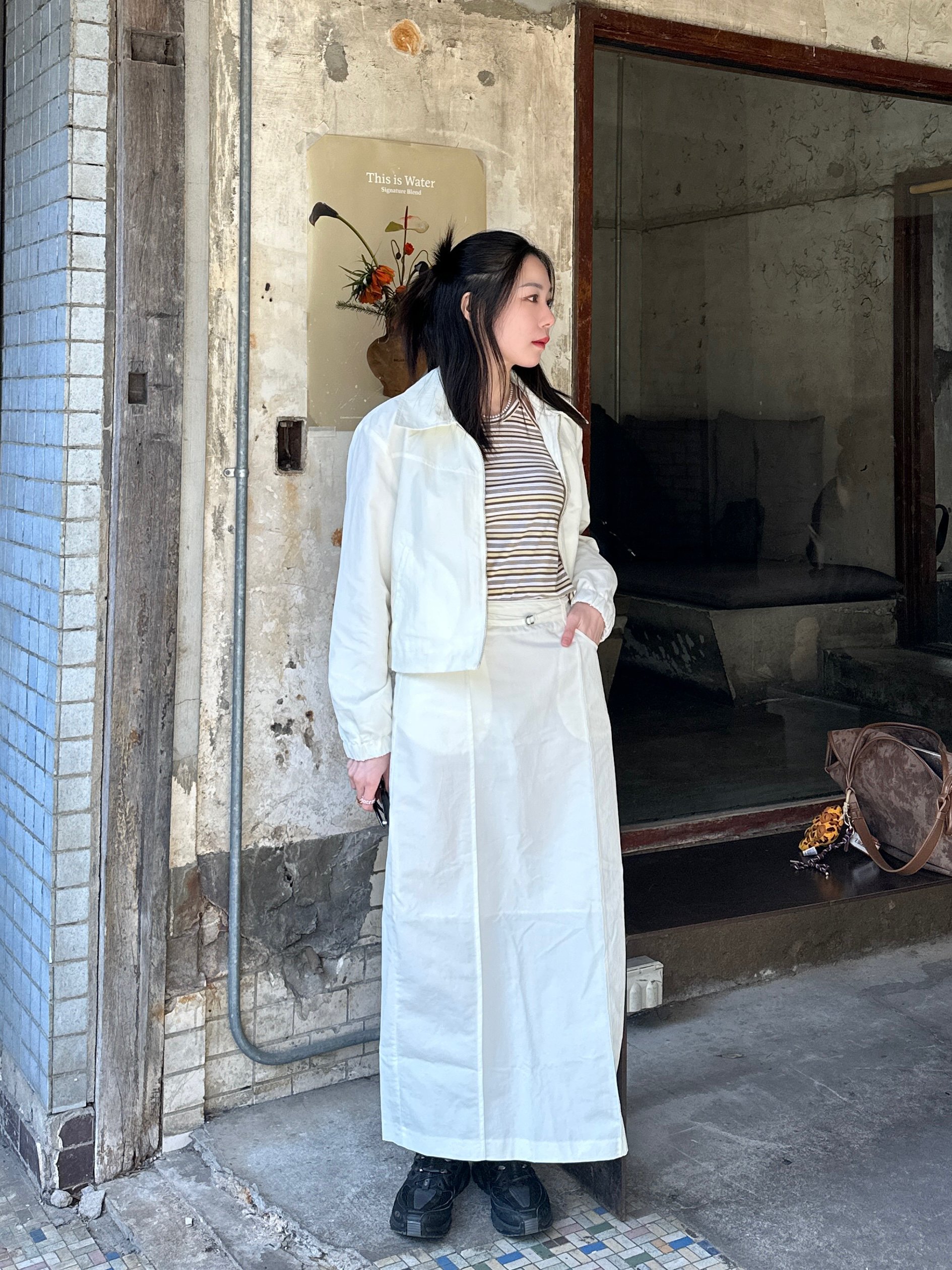 韓系簡約附腰帶風衣長裙