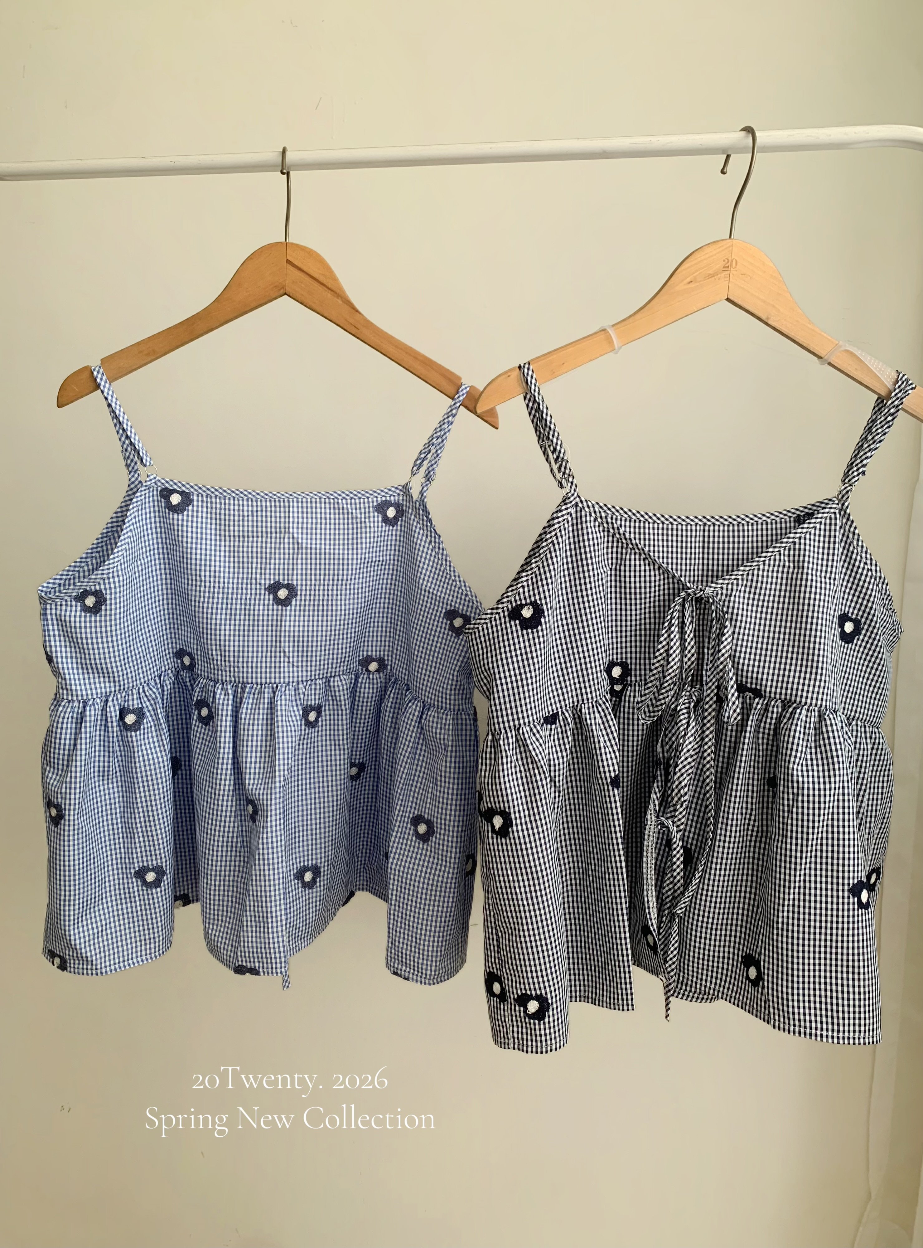 小花刺繡綁帶背心（2colors)