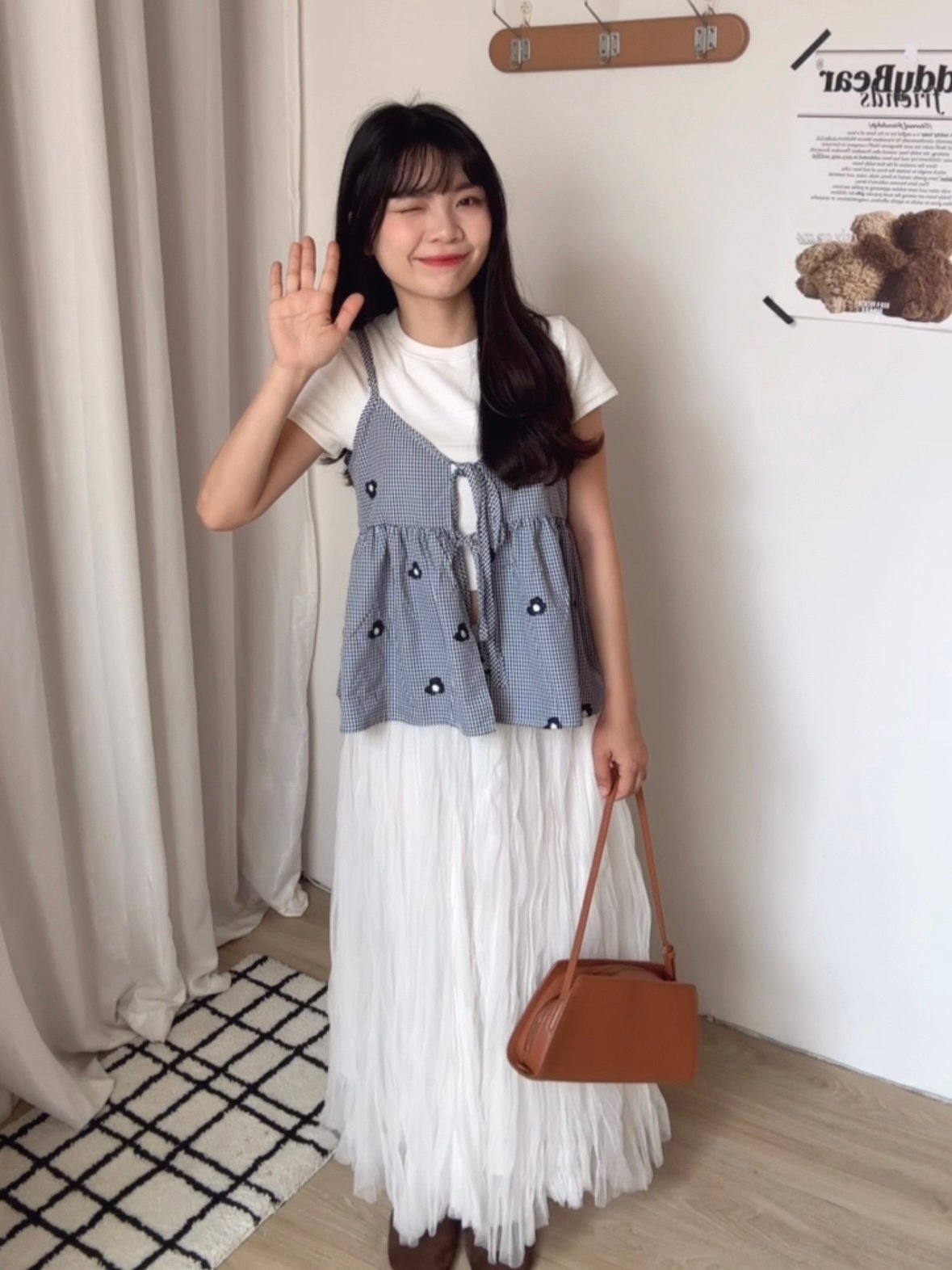 Look7刺繡綁帶背心+紗網半身裙