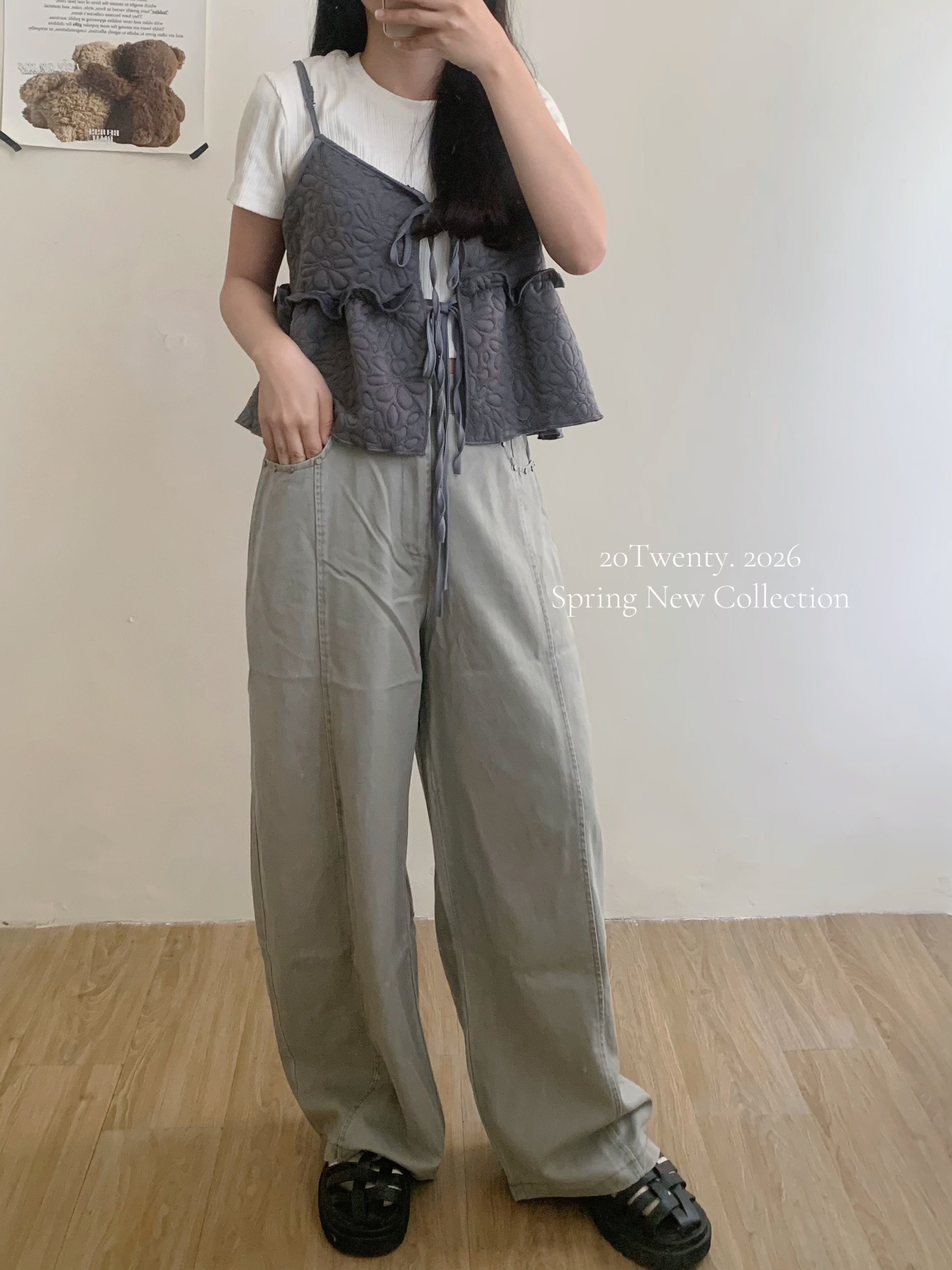 小印花綁帶背心（2colors)