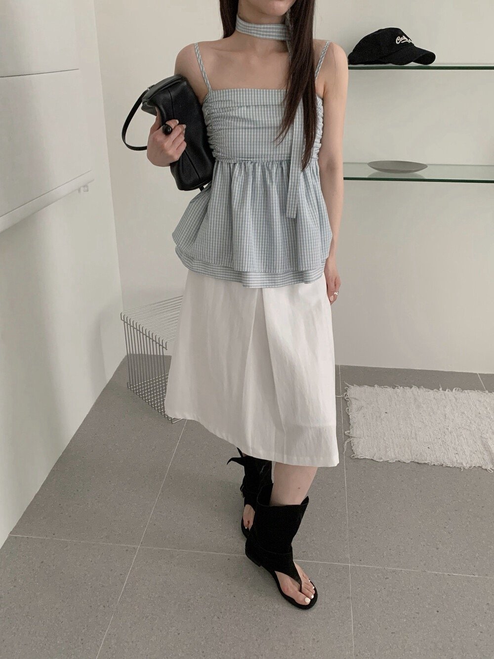 Look1抓皺背心+雪紡半身裙