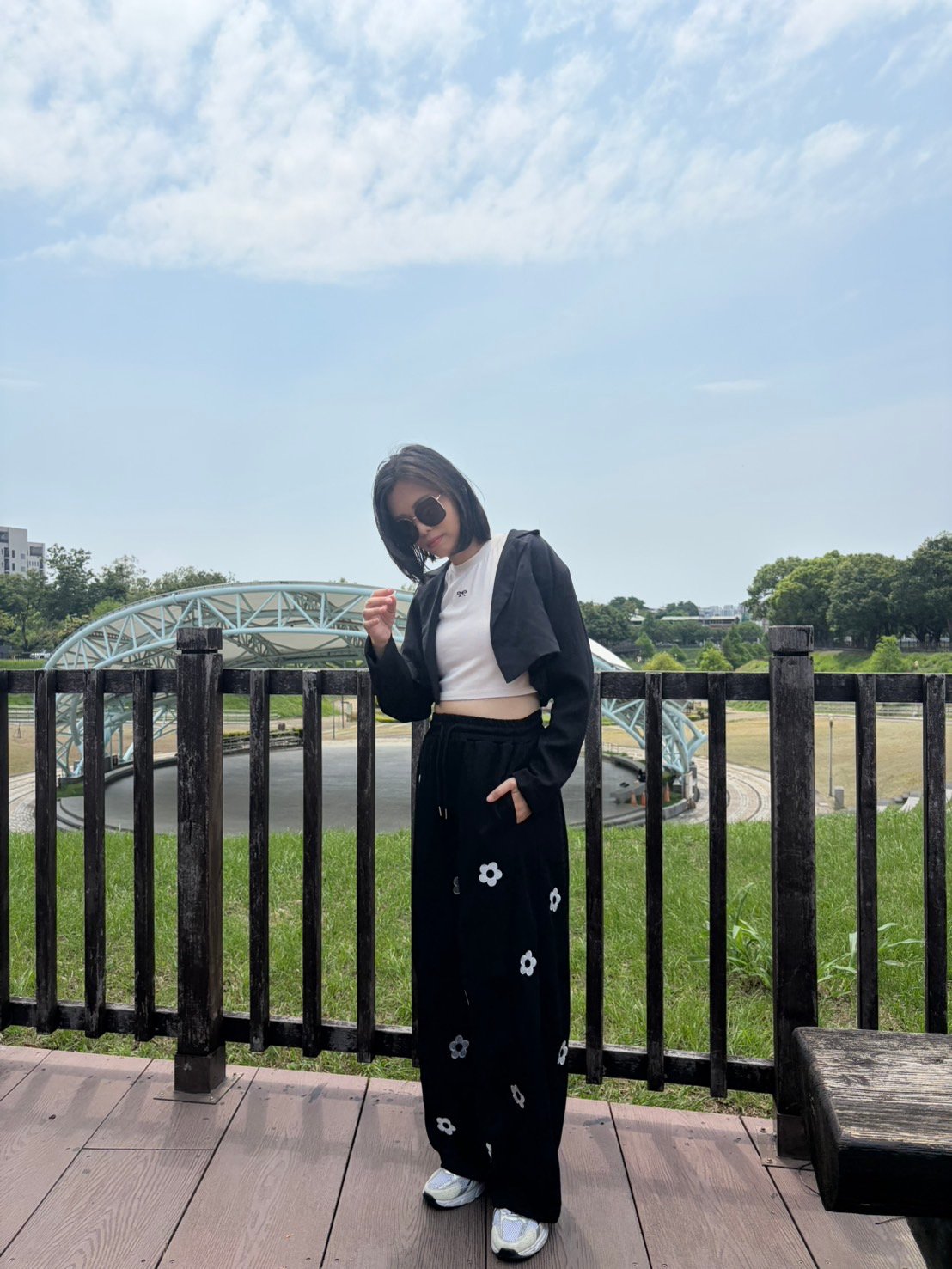 花花休閒彎刀褲