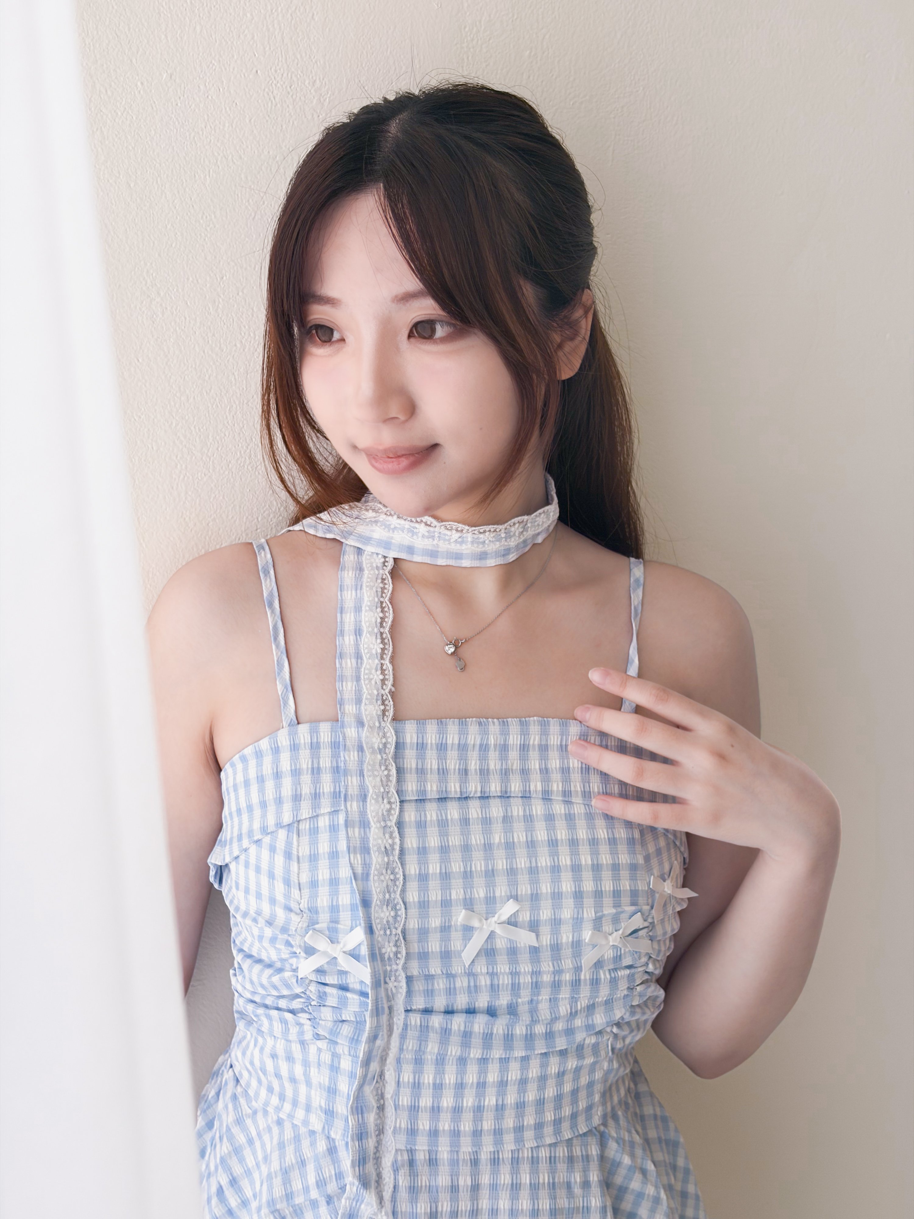 蝴蝶結格紋短洋裝