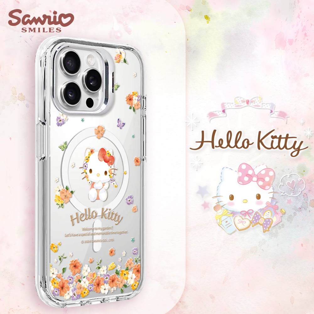 三麗鷗 iPhone 16/15ProMax系列 防震雙料隱形立架磁吸手機殼-花語凱蒂