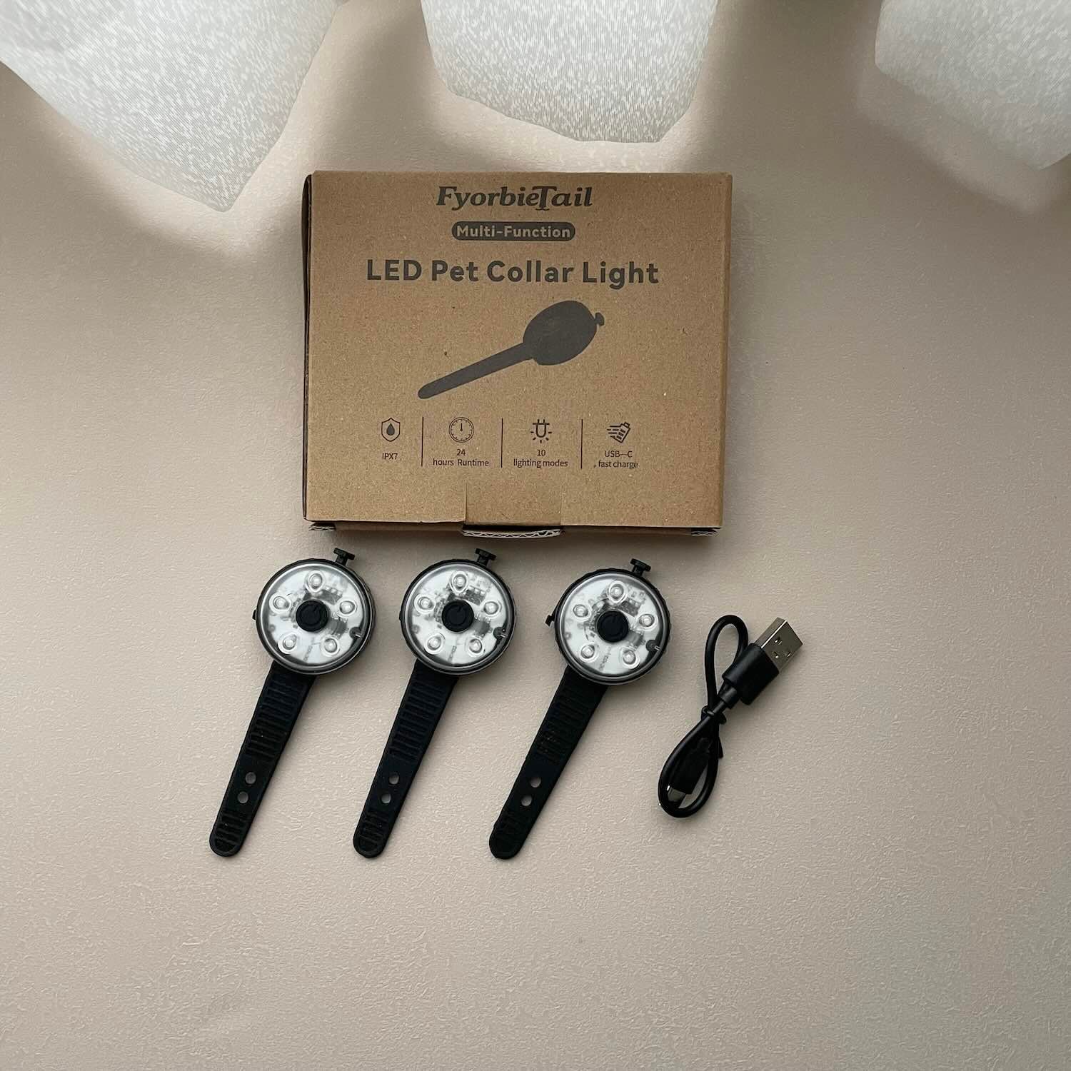 （大款）LED夜間安全燈三顆裝（IPX7防水防塵、十色亮光、Type-C充電、多用途）