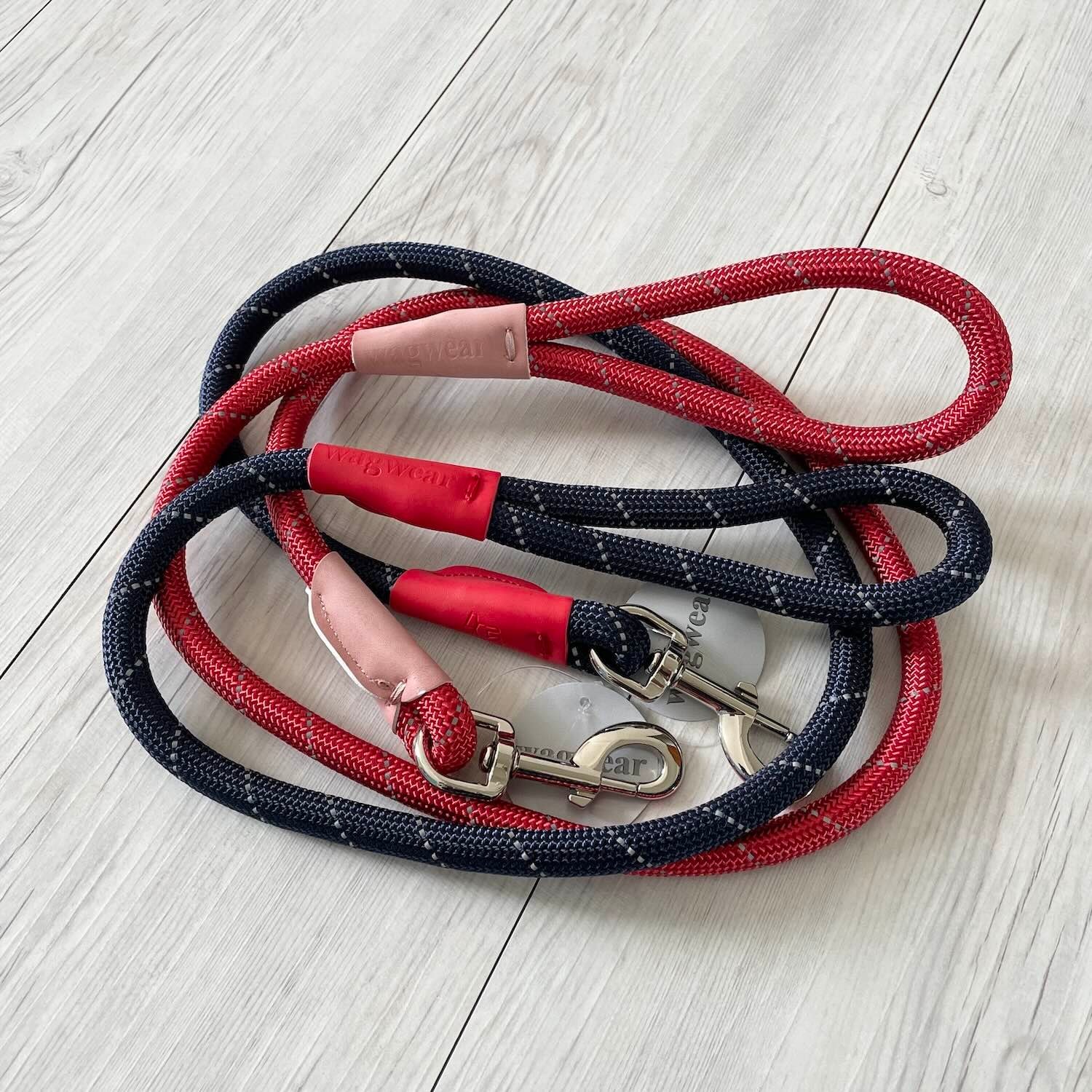 Wagwear Color-Block Rope Leash 撞色反光圓牽繩（真皮護套）
