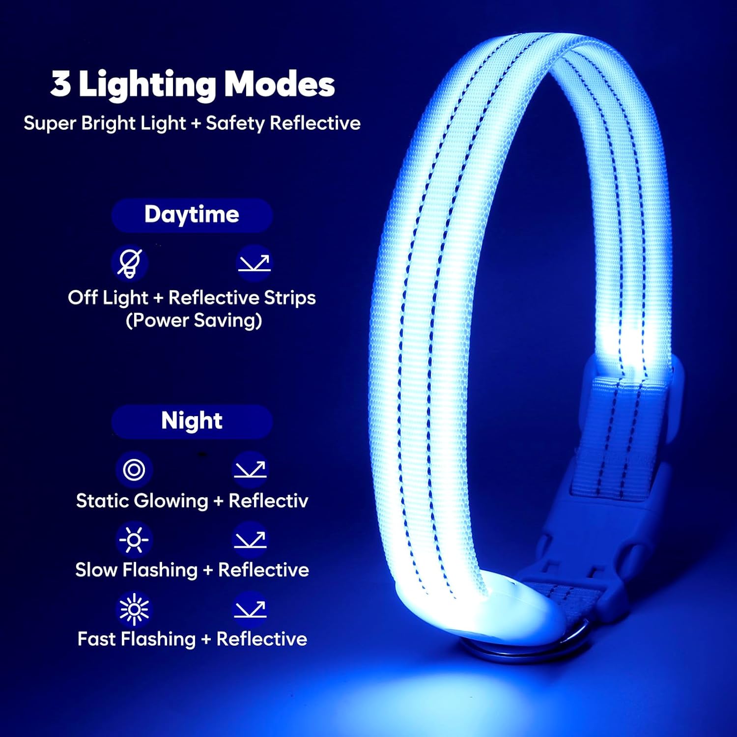 LED發光項圈（夜間警示、三段亮光、防潑水、USB充電）