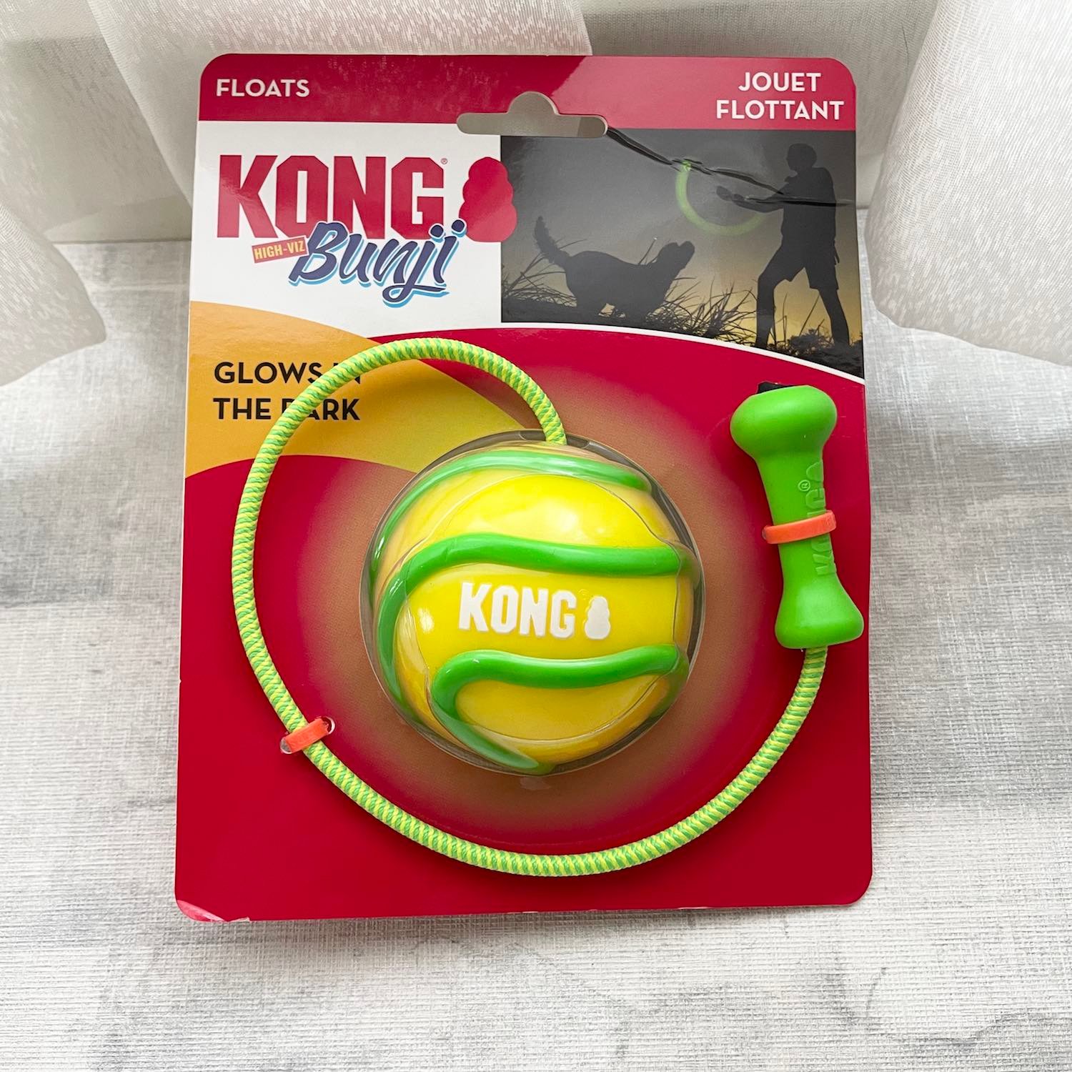 KONG Bunji High Viz Ball 螢光甩繩球（彈性繩、拾回、拋接、浮水）