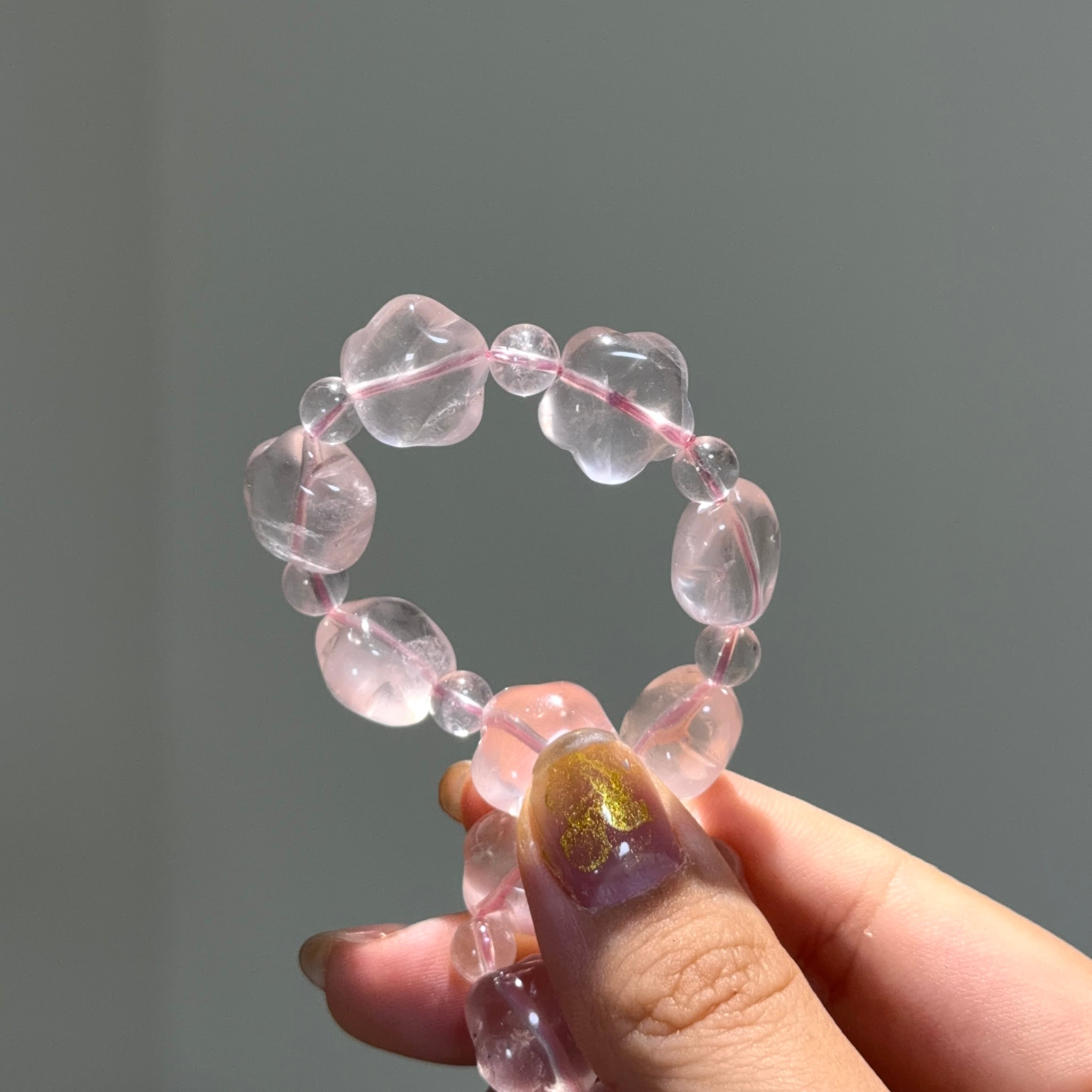 淨體粉晶胖胖小花手串