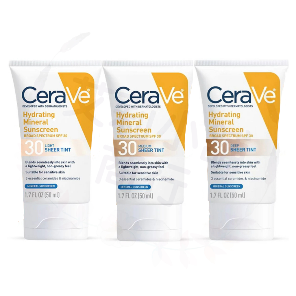 Cerave Hydrating Mineral Sunscreen SPF 30 Face Sheer Tint, Shade: Deep / Medium / Light 50ml 保濕礦物臉部SPF30潤色防曬霜（深色/自然色/淺色）