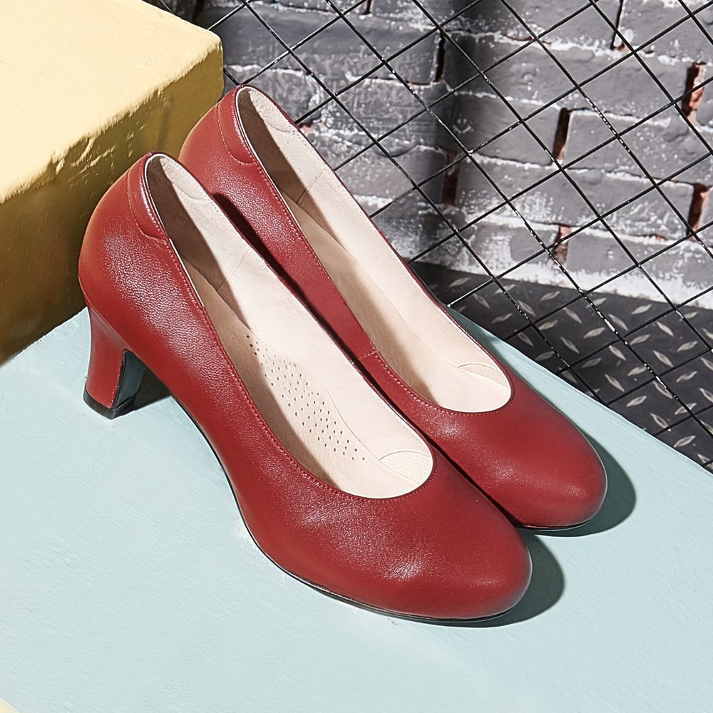 karine(MIT台灣製)全真皮兩穿式繫帶高跟鞋-棗紅色