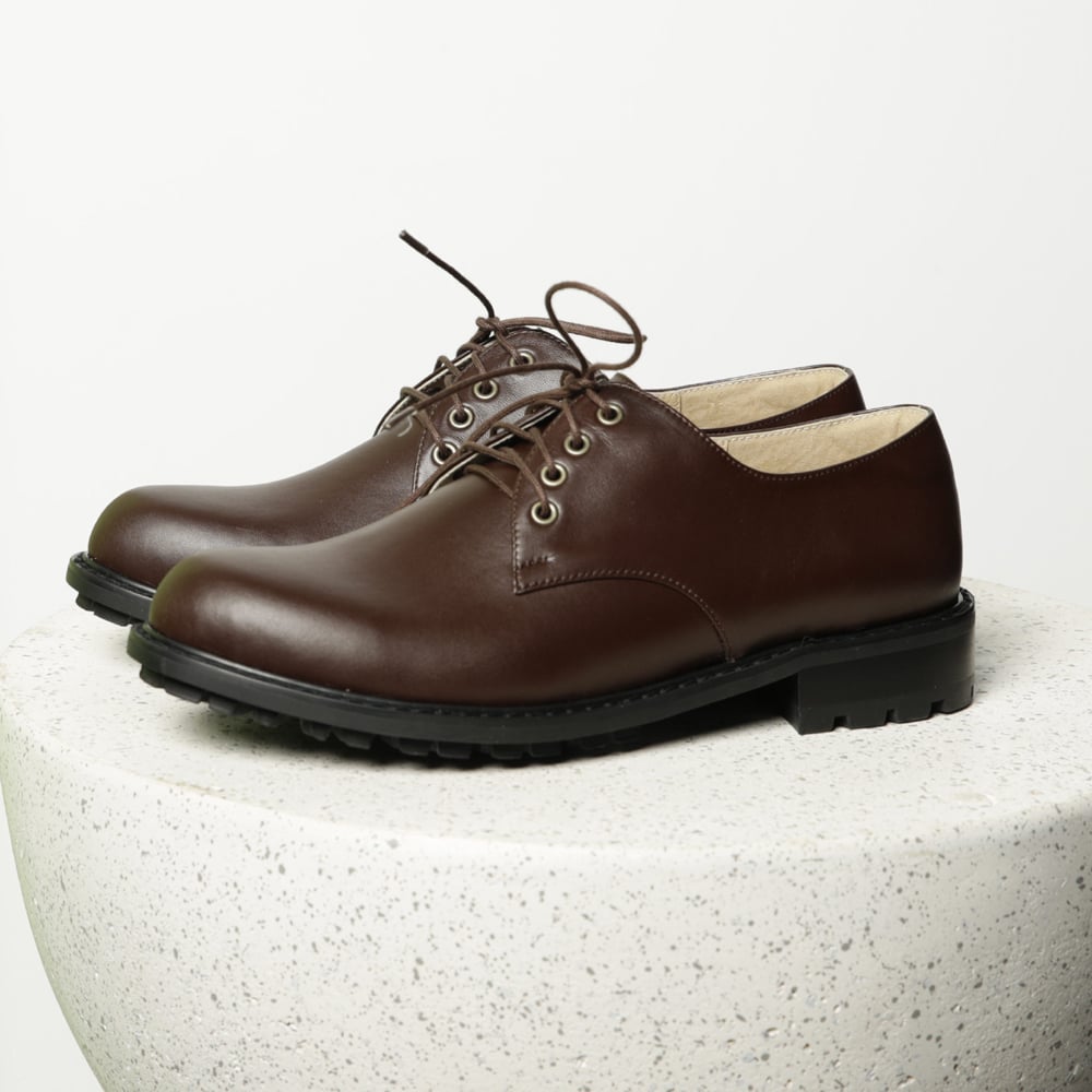 karine(MIT台灣製)全真皮綁帶寬楦厚底德比鞋-咖啡色