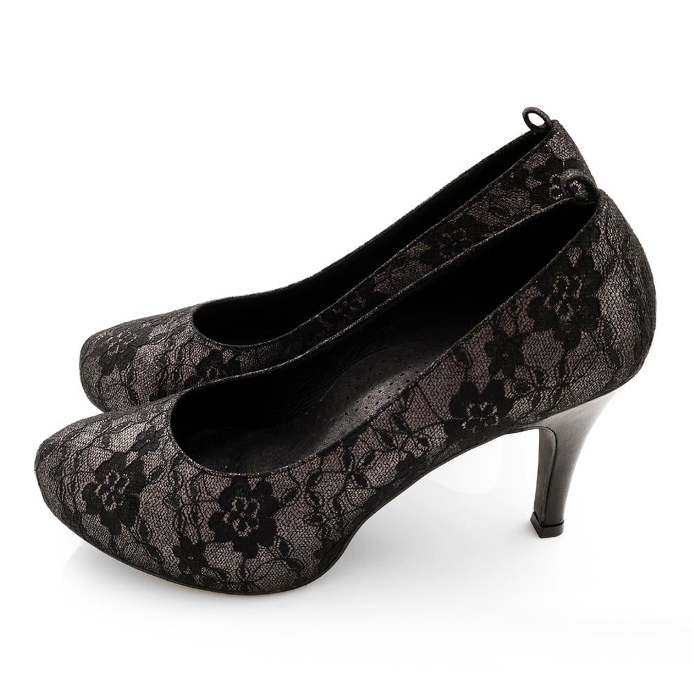 karine(MIT台灣製)全真皮2way繫踝低音高跟鞋-蕾絲黑