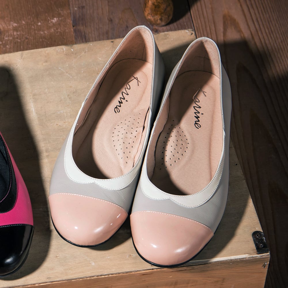 karine(MIT台灣製)全真皮小領子平底娃娃鞋-藕紫灰