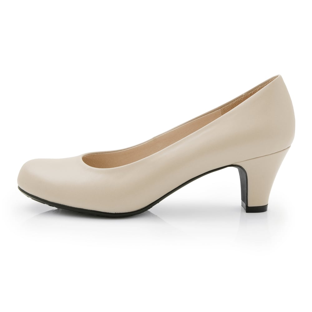 karine(MIT台灣製)全真皮百搭素面高跟包鞋-米白