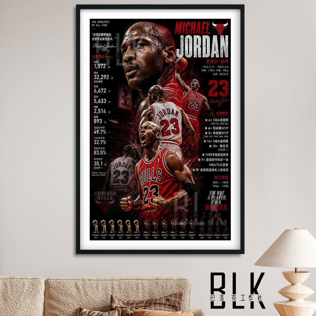 【預購】NBA《數據喬丹》公牛隊裝飾畫&冰箱貼 X 巴洛克工作室