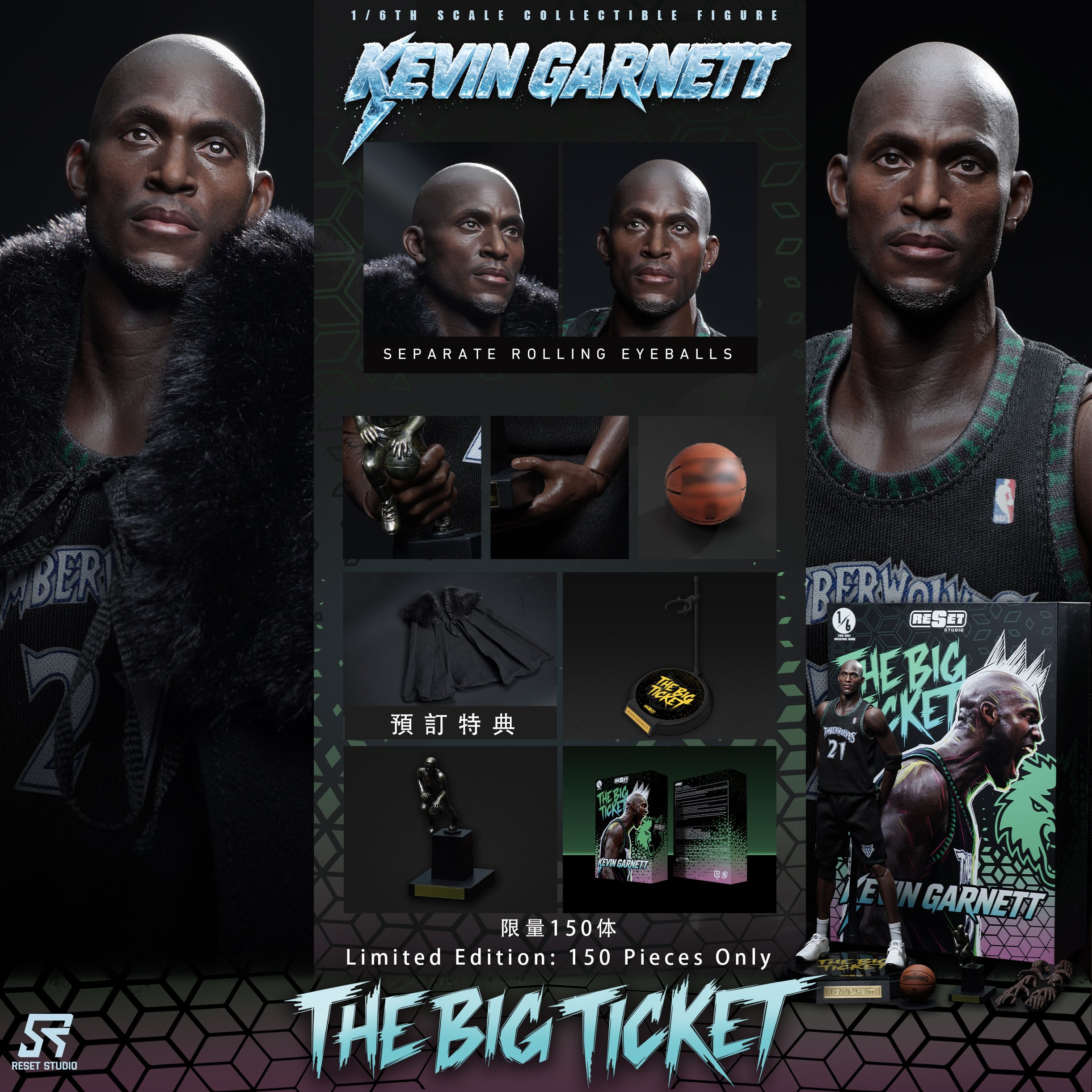 【預購】NBA 1/6收藏級可動人偶套裝 可動眼 森林狼MVP加內特 X Reset-Studio
