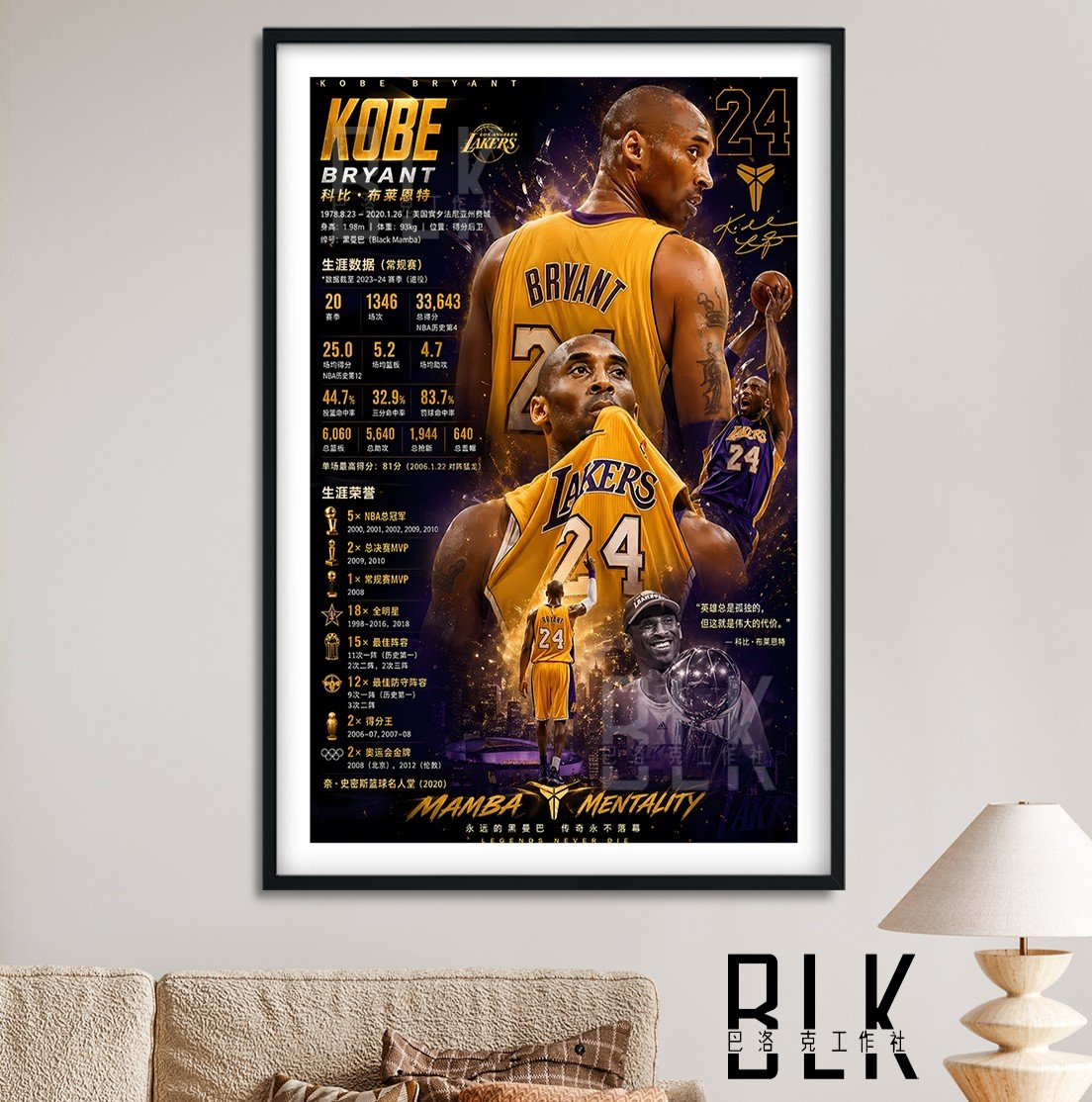 【預購】NBA《數據科比》湖人隊 裝飾畫&冰箱貼 X 巴洛克工作室
