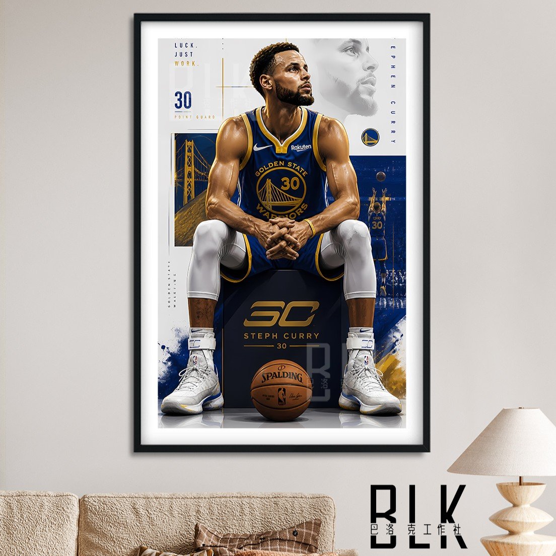 【預購】NBA《坐姿柯瑞》裝飾畫&冰箱貼 X 巴洛克工作室