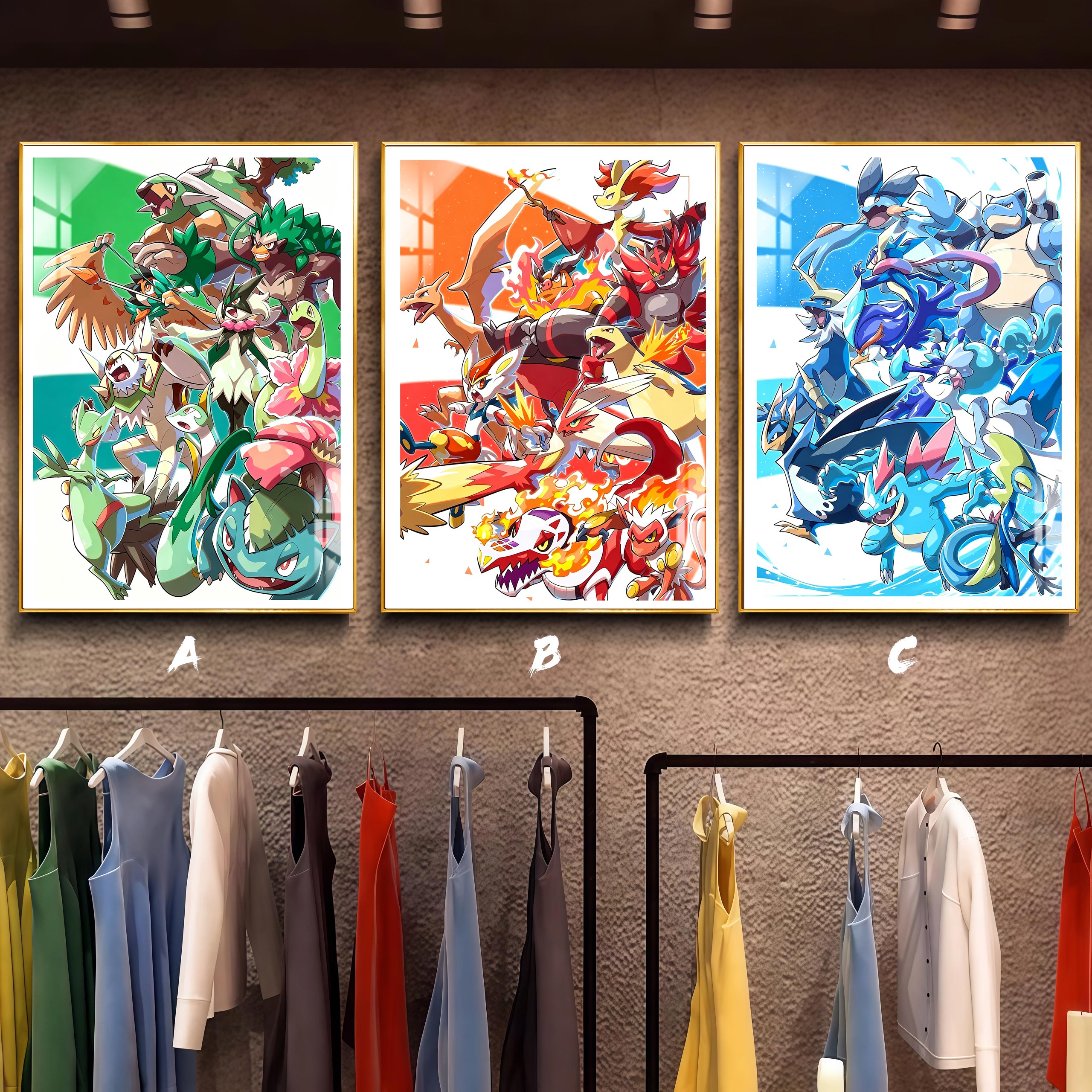 【預購】寶可夢 水火草系三聯 主題高清裝飾畫 X 阿喵畫社