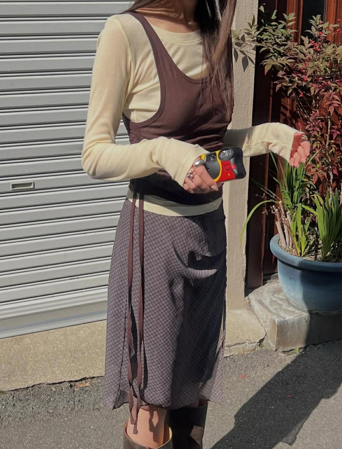 抓皺抽繩式軟紗背心 ( 4色 )