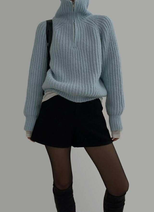 拉鍊半領織紋毛衣 ( 3色 )