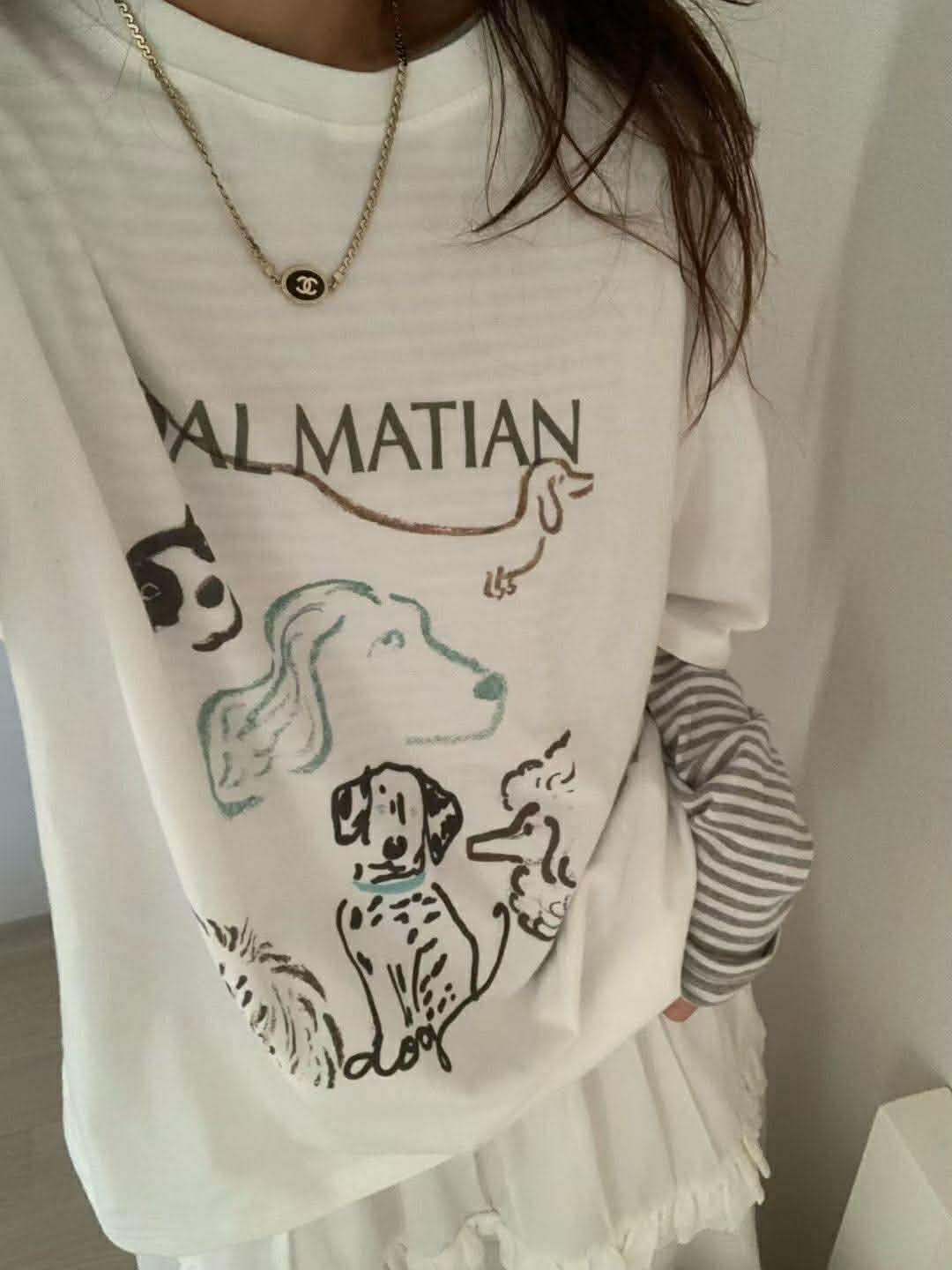 手繪感可愛小狗TEE ( 白色 )