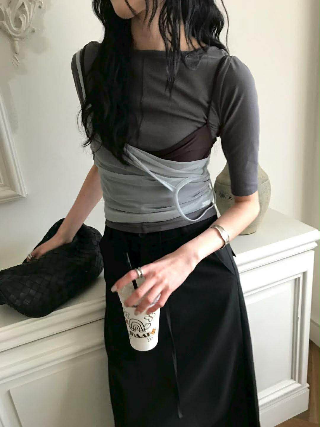 法式5分袖兩穿棉TEE ( 4色 )