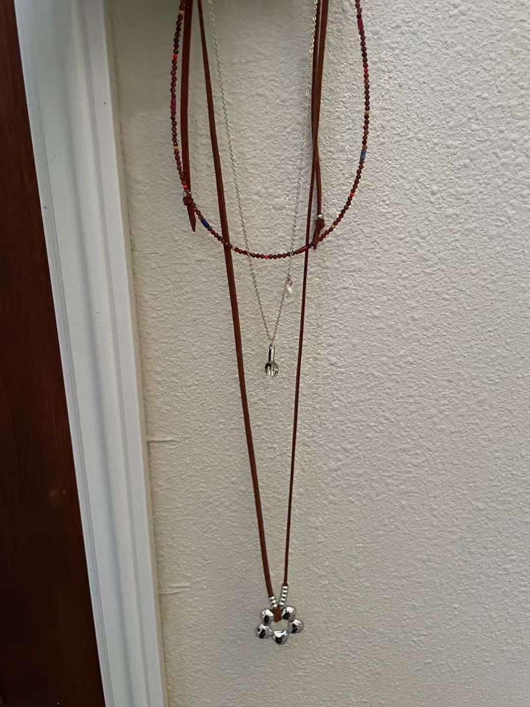 可調咖色麂皮小花長鍊