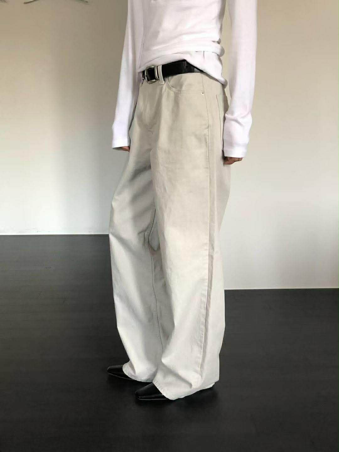 薄感長腿直筒褲 ( 米白色 )