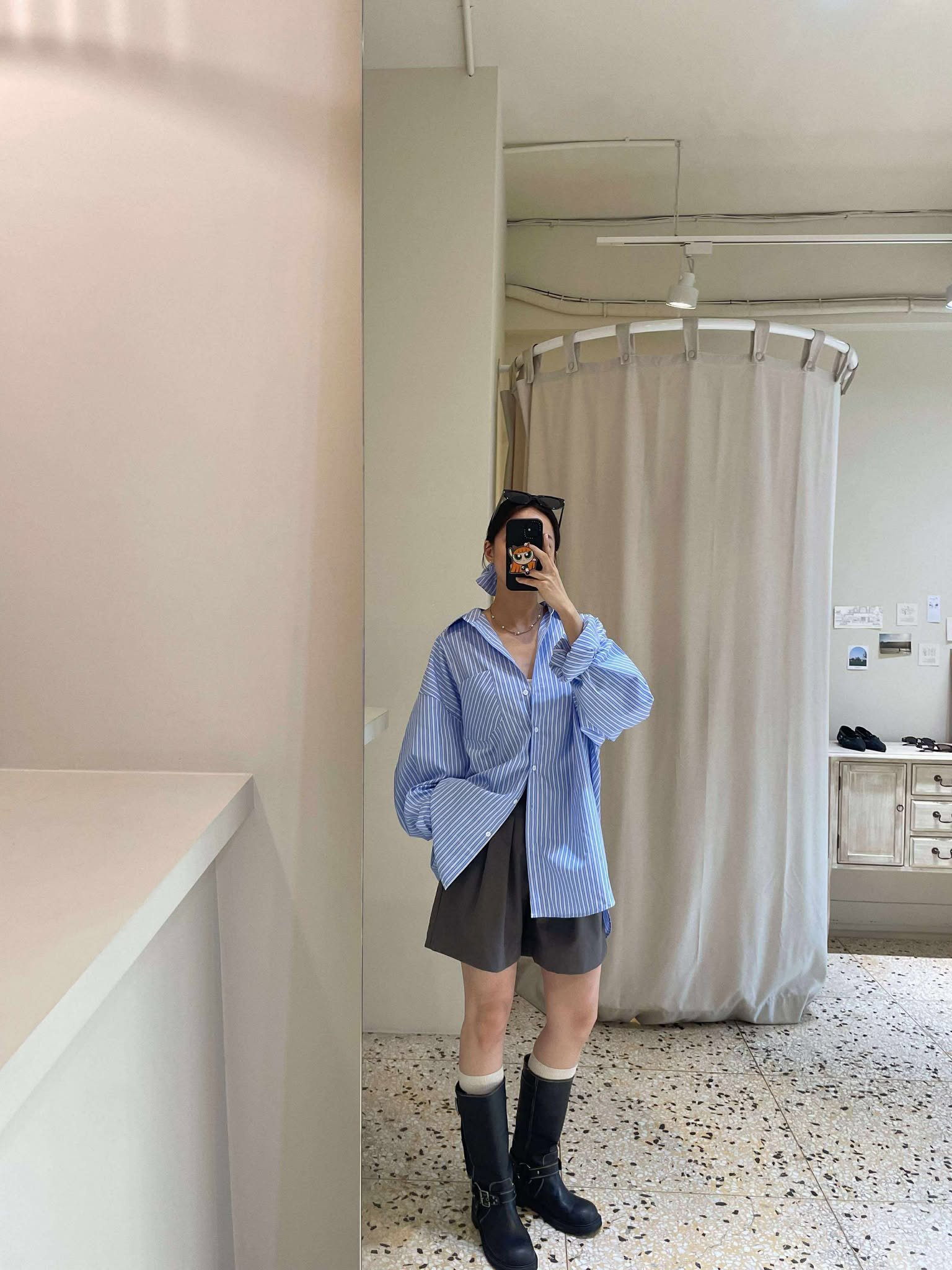 仿舊感釦環中筒靴