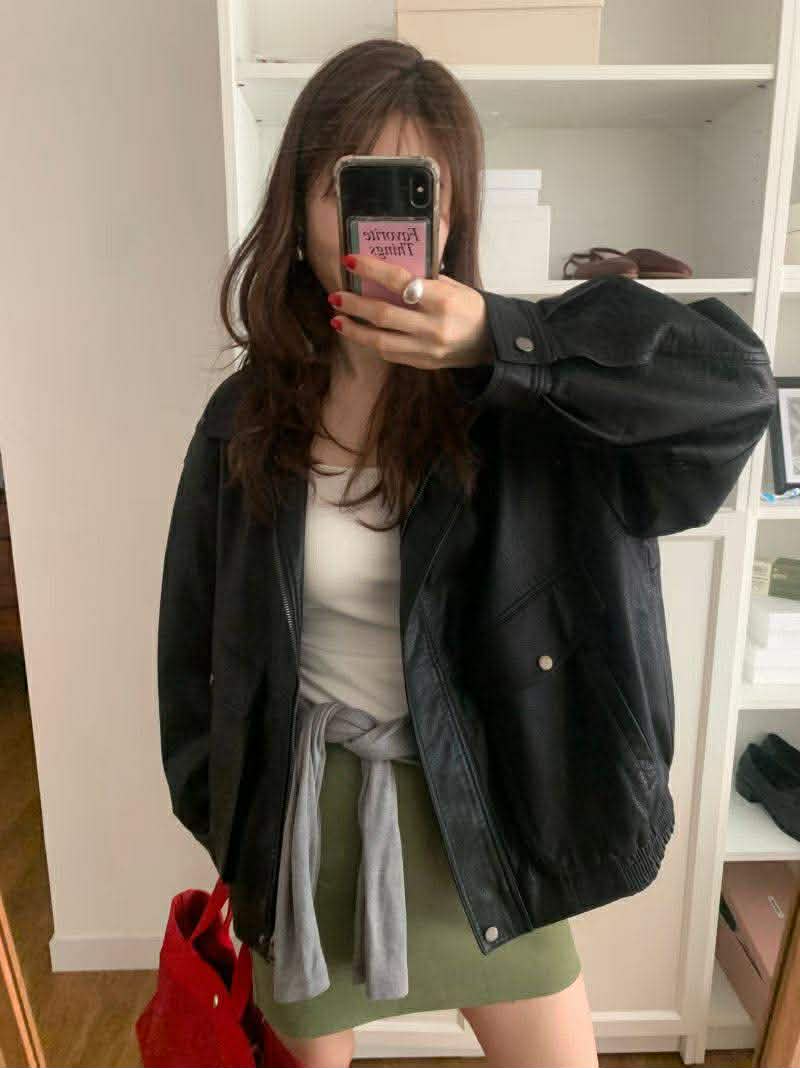 春款紋理感皮夾克