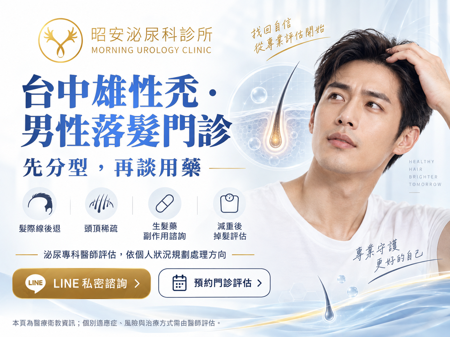 洗頭狂掉髮怎麼辦？醫師解析 4 大落髮原因與雄性禿治療｜台中昭安泌尿科