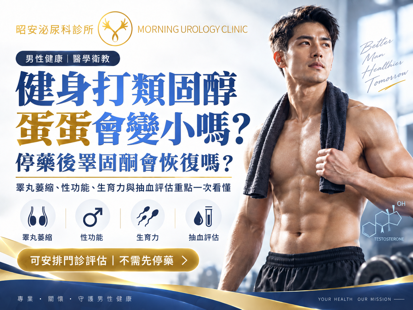 健身打類固醇副作用：蛋蛋會變小嗎？停藥後睪固酮會恢復嗎｜台中昭安泌尿科