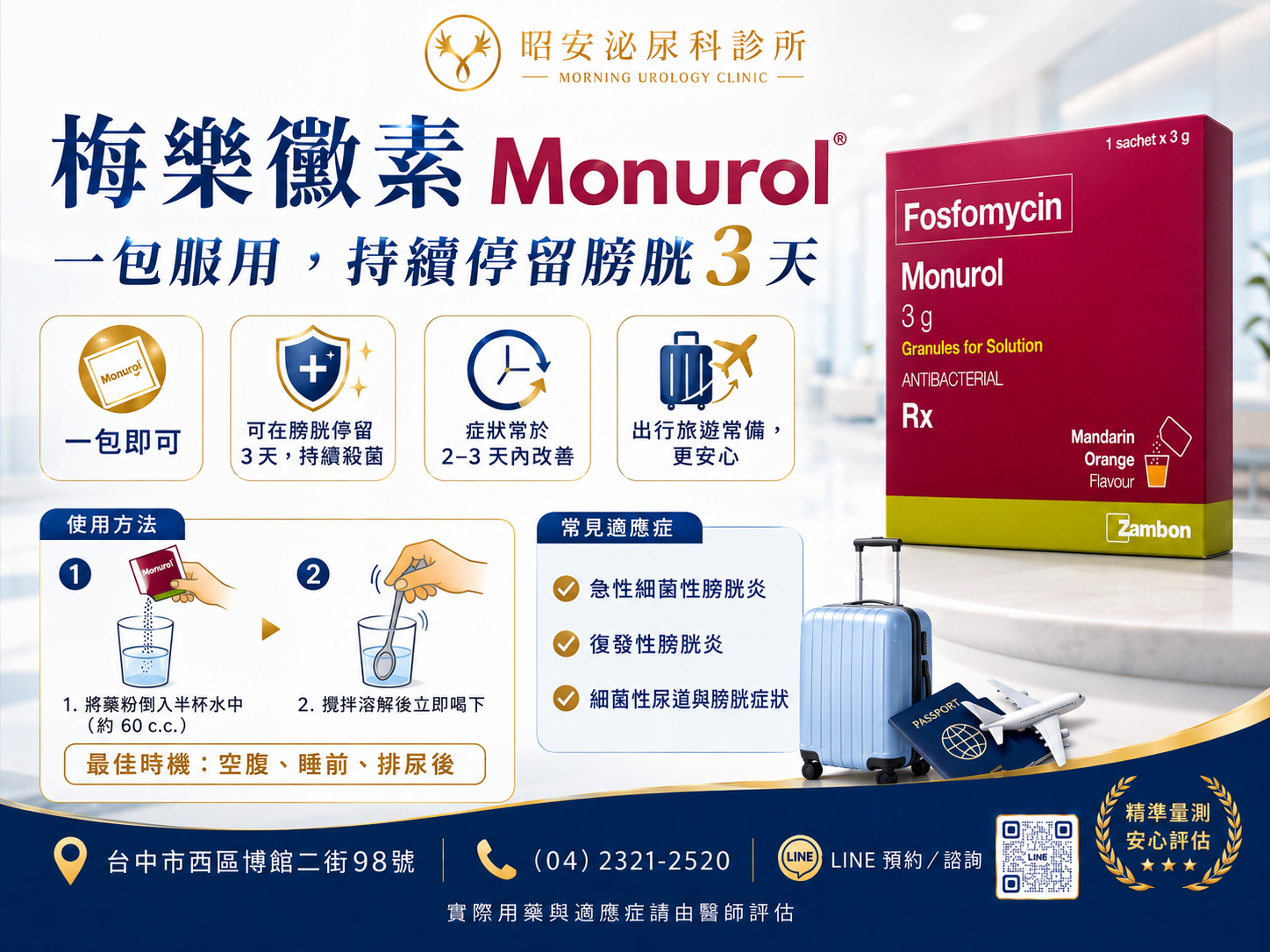 出國旅遊最怕泌尿道發炎？昭安泌尿科解析「Fosfomycin trometamol」，單劑量抗生素的適用情況