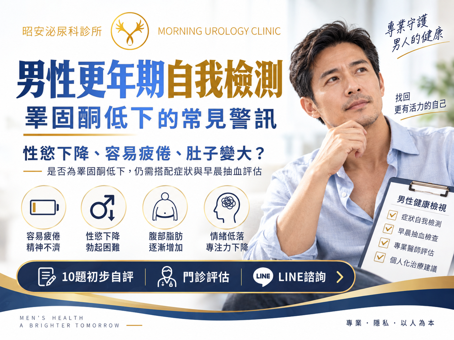 台中男性更年期｜睪固酮低下檢查、補充方式與費用怎麼問｜昭安泌尿科診所
