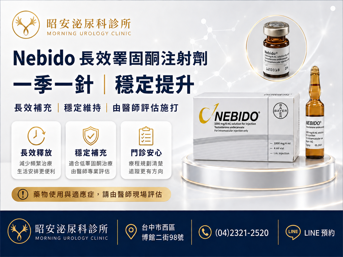 每天擦藥覺得麻煩？泌尿科醫師推薦「Nebido長效睪固酮」，一季一針穩定提升