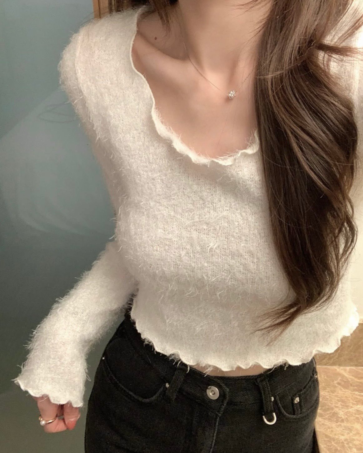 𝐃𝟎𝟕 優雅白天鵝捲邊上衣🦢