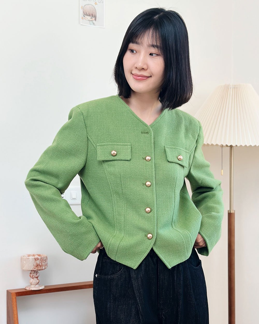 金扣花呢西外-綠