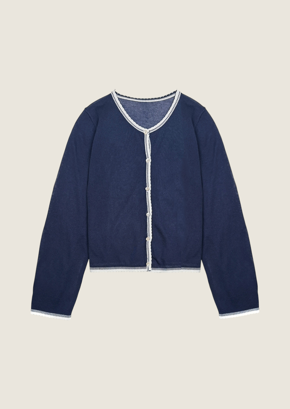 亞麻撞色開襟外套-深藍