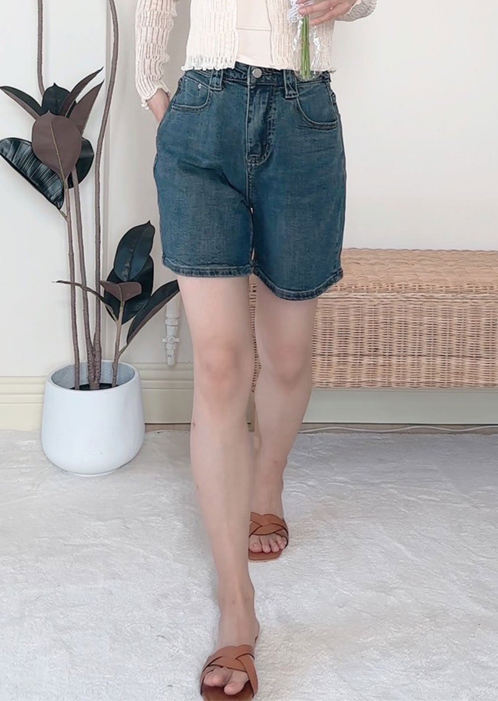 彈力五分牛仔短褲