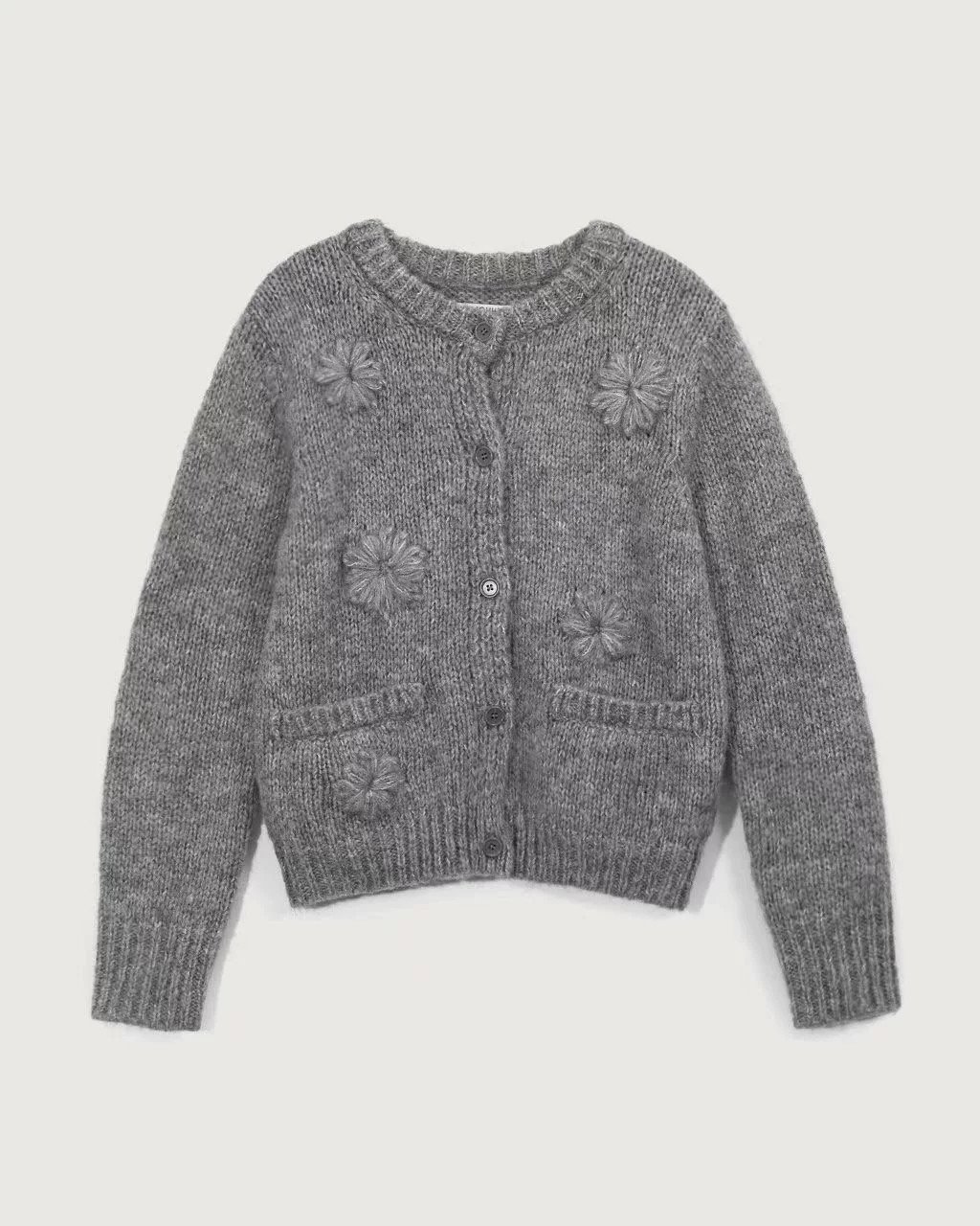 手工繡花開襟外套-灰