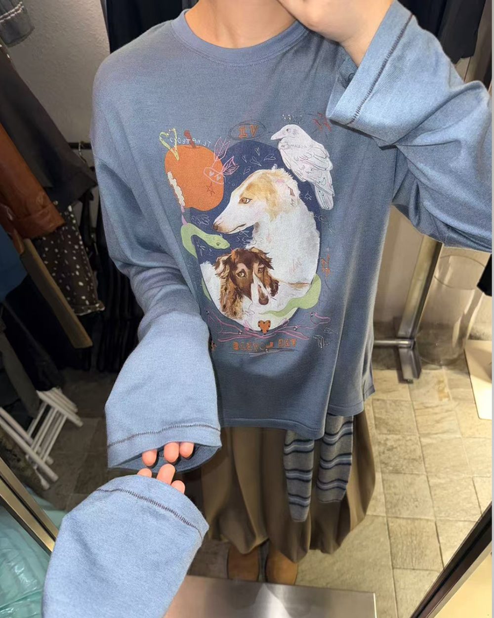 復古狗狗印花tee-藍