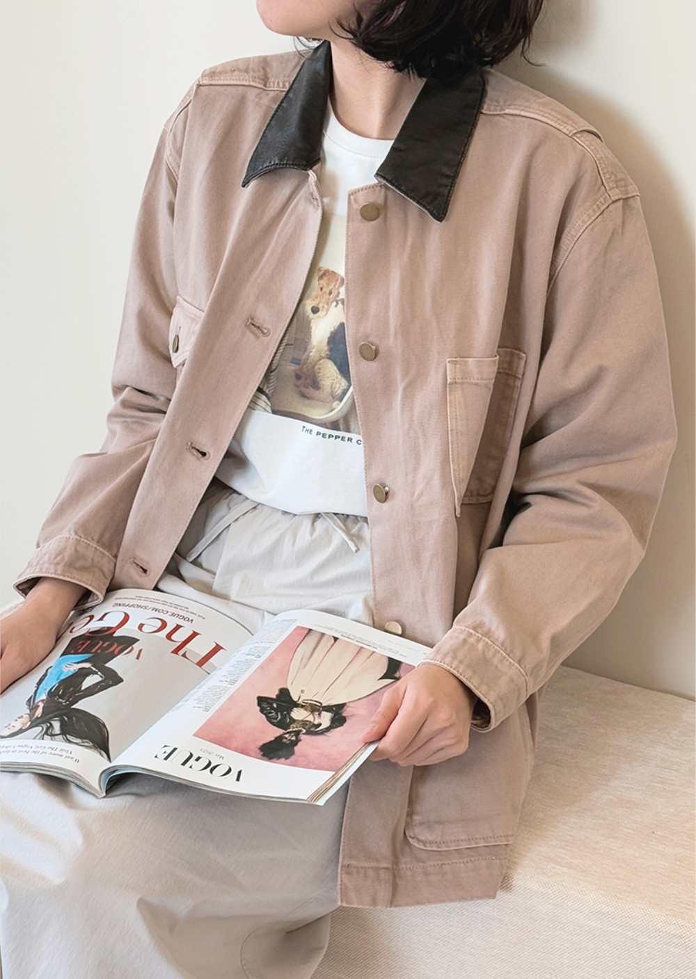 草莓翻領牛仔夾克