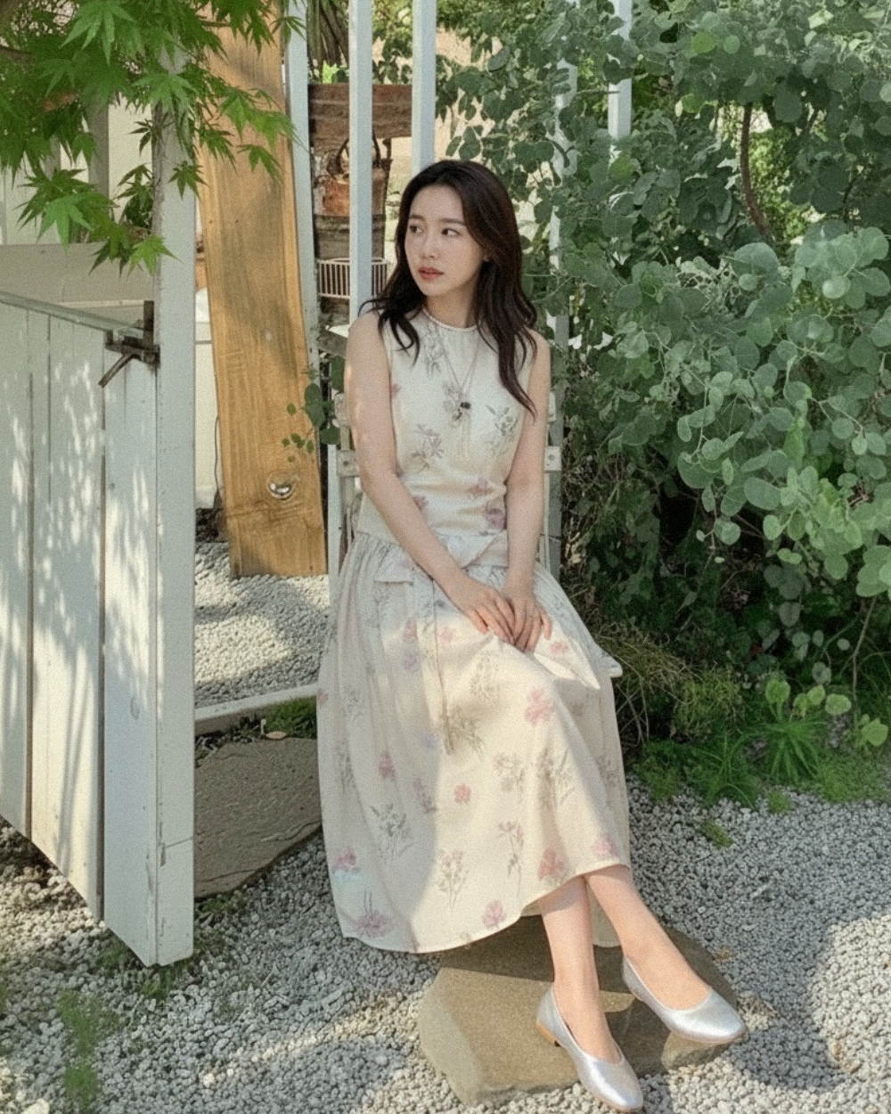 水染花朵綁帶洋裝-杏