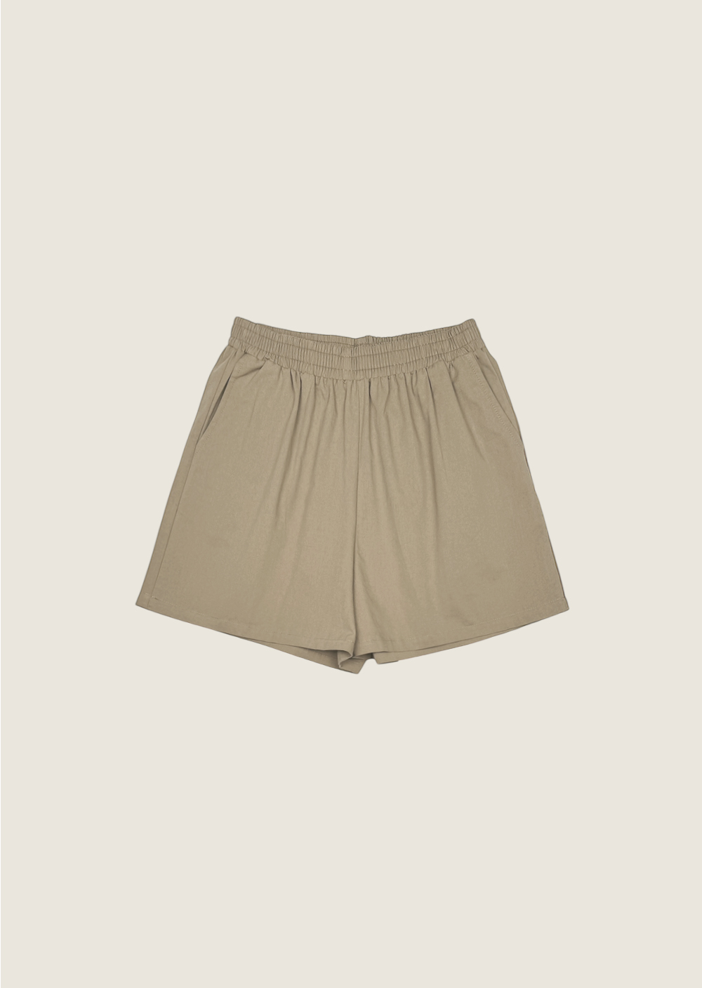 棉質鬆緊短褲-咖