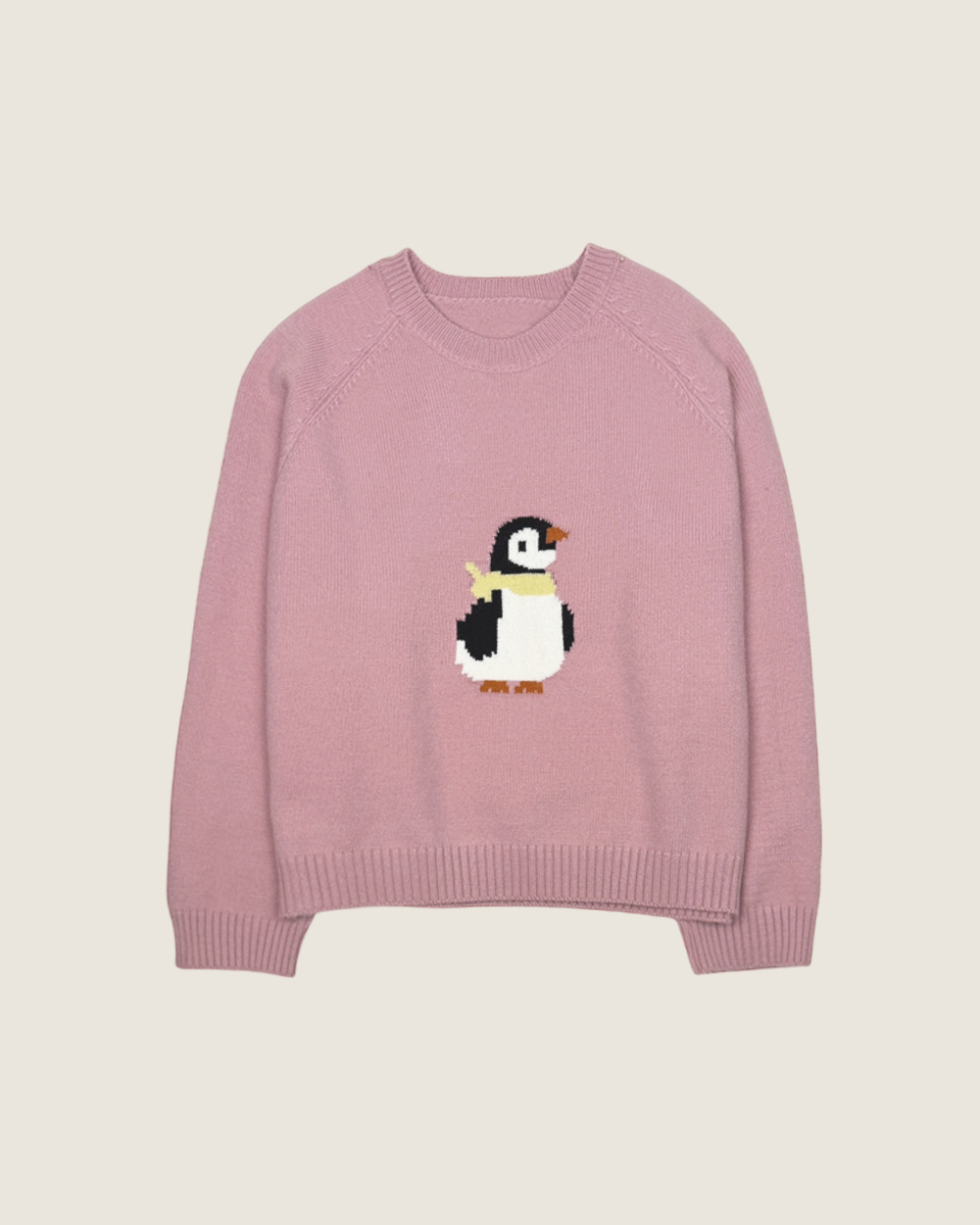 法式企鵝緹花毛衣-粉