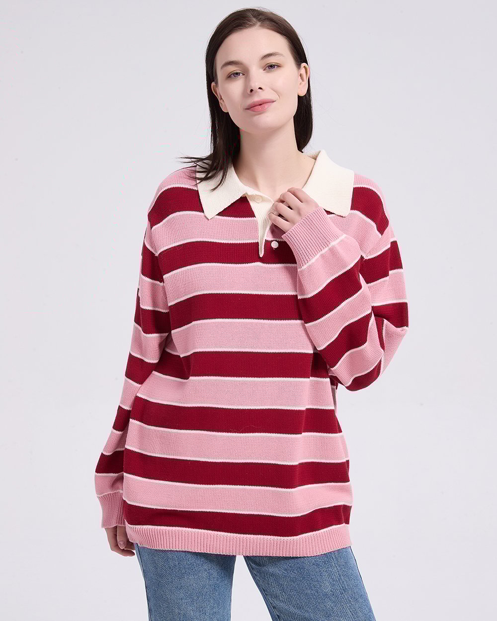 witharch條紋polo上衣-紅