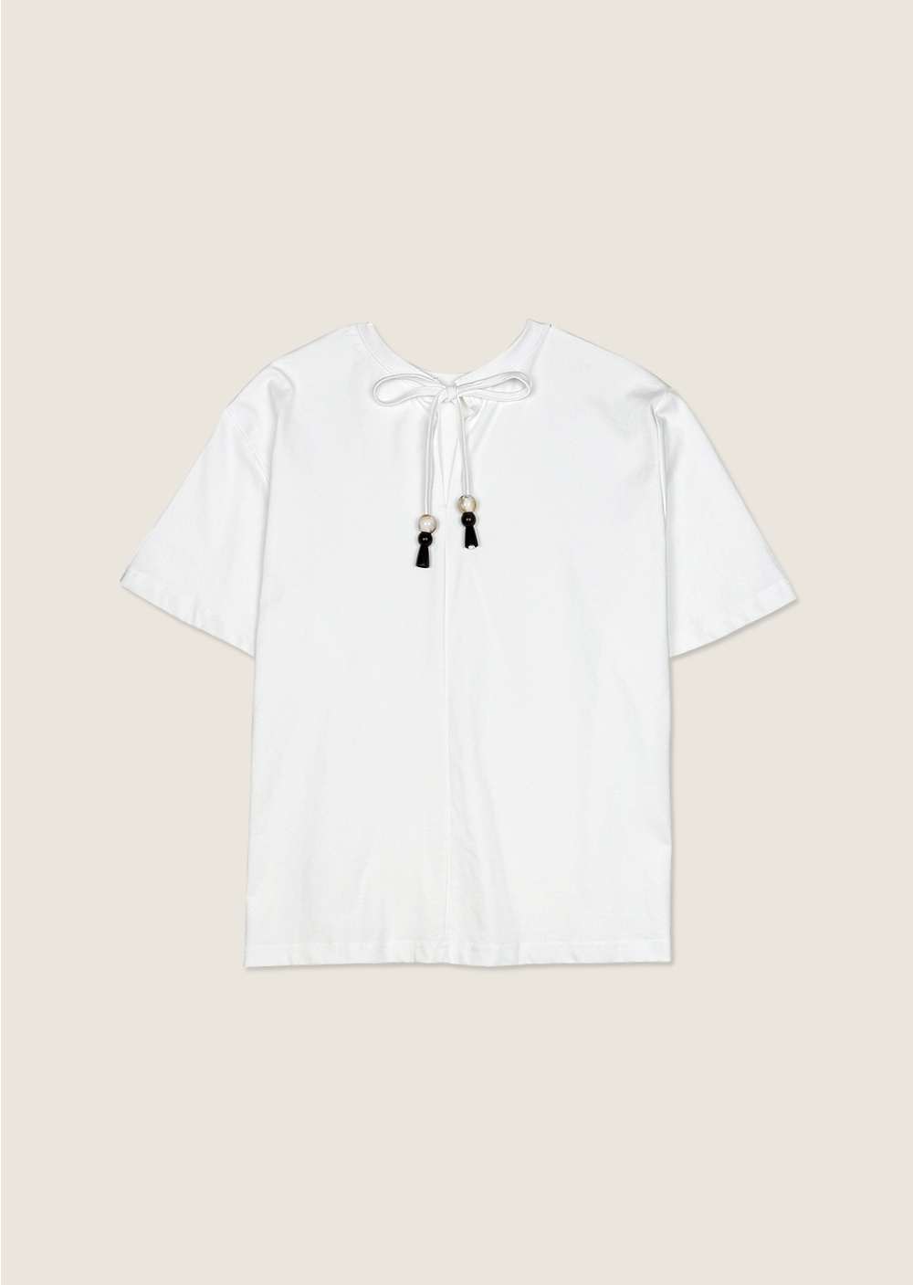 前後穿寬鬆串珠Tee-杏