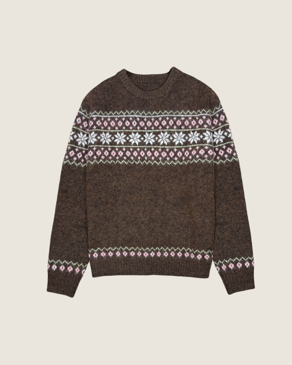 費爾島雪花毛衣-咖